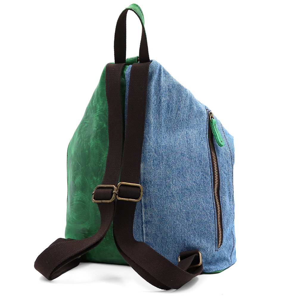 Rucsac mare Gabriela din piele naturală și denim – verde