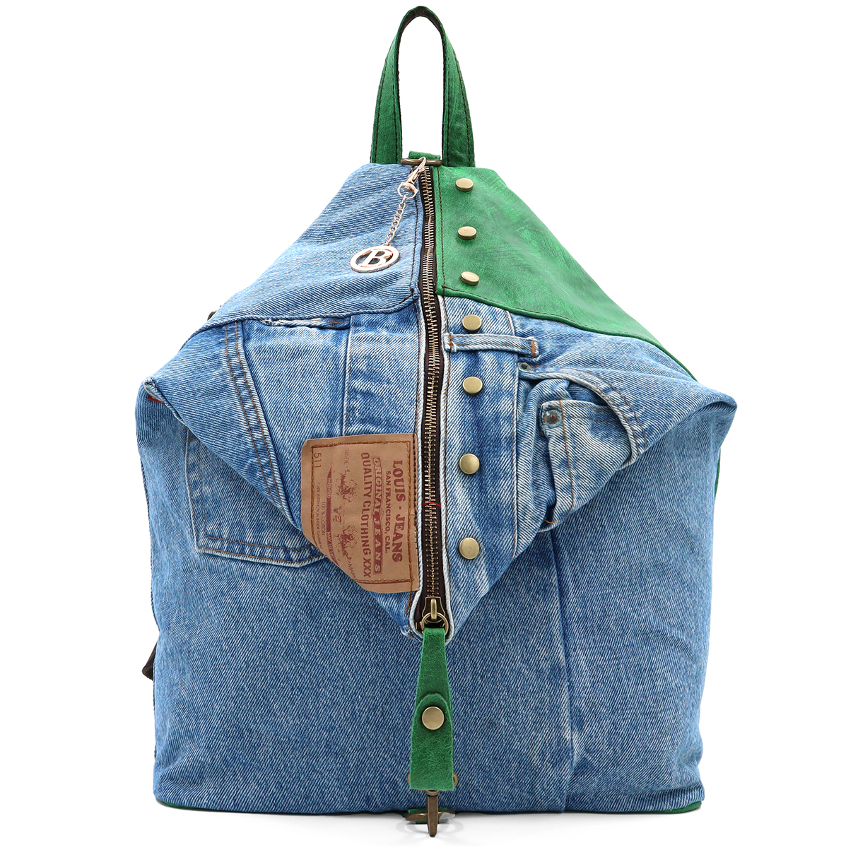 Rucsac mare Gabriela din piele naturală și denim – verde
