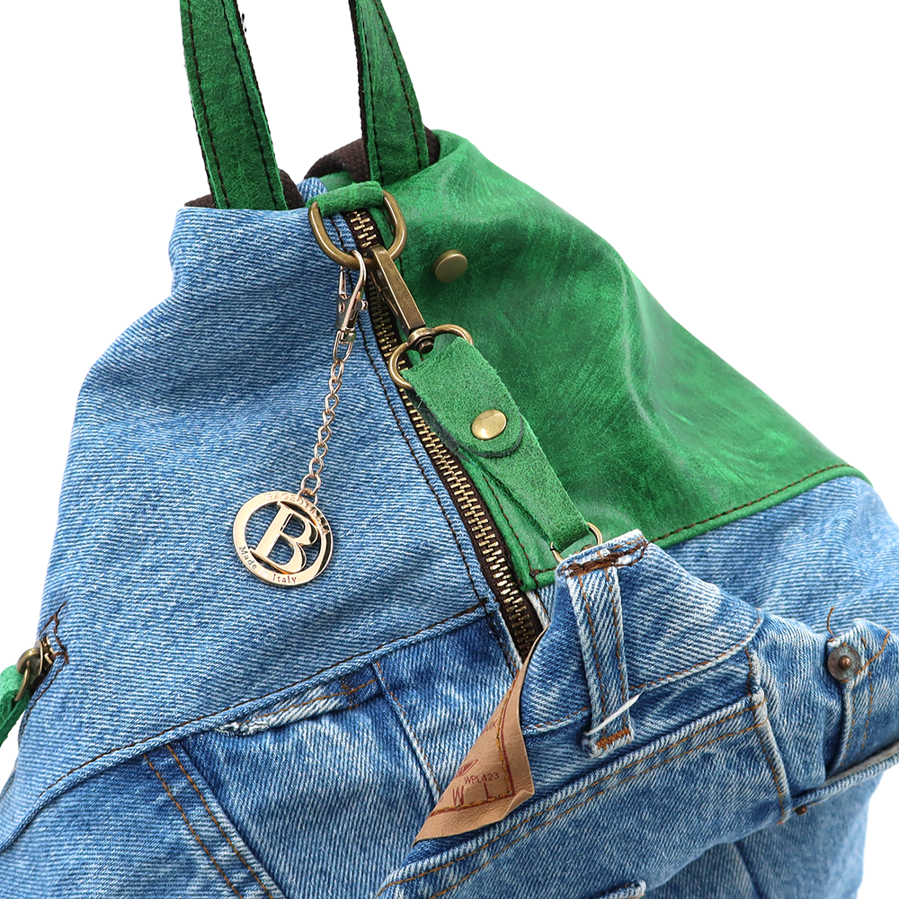 Rucsac mare Gabriela din piele naturală și denim – verde