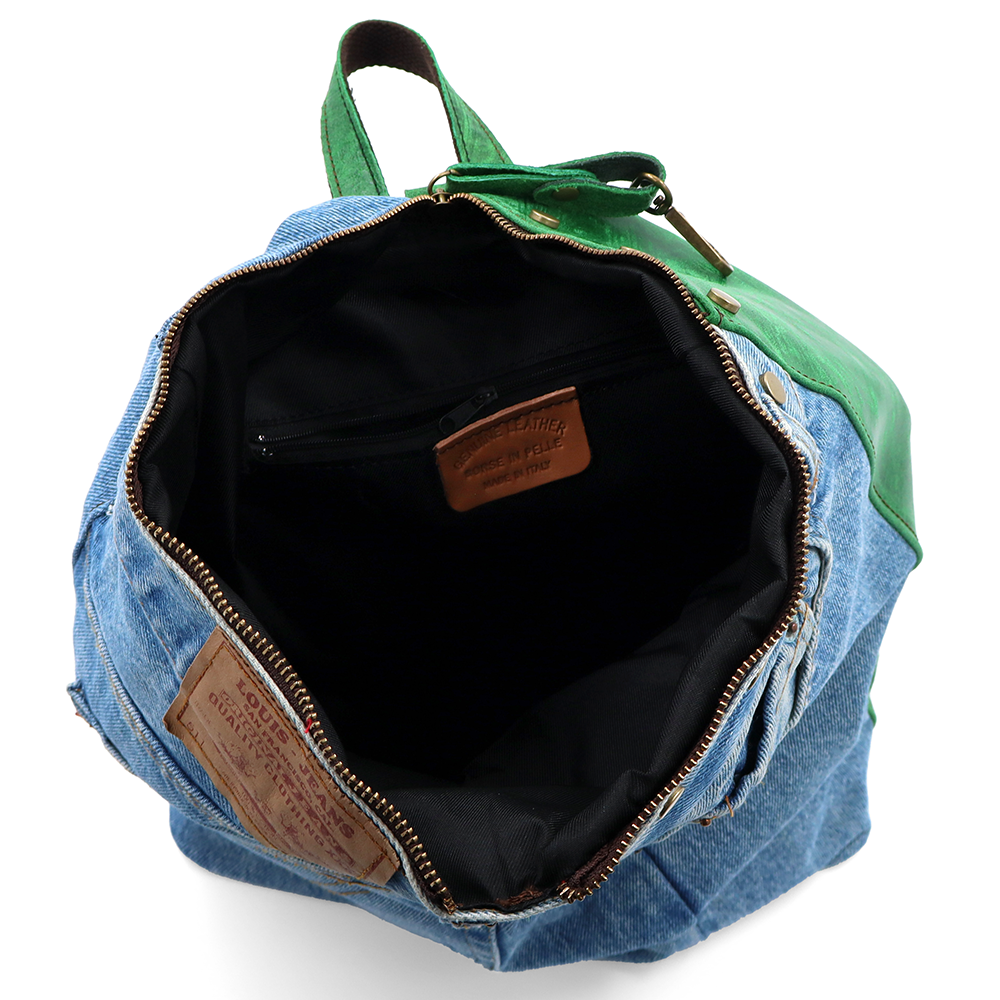 Rucsac mare Gabriela din piele naturală și denim – verde