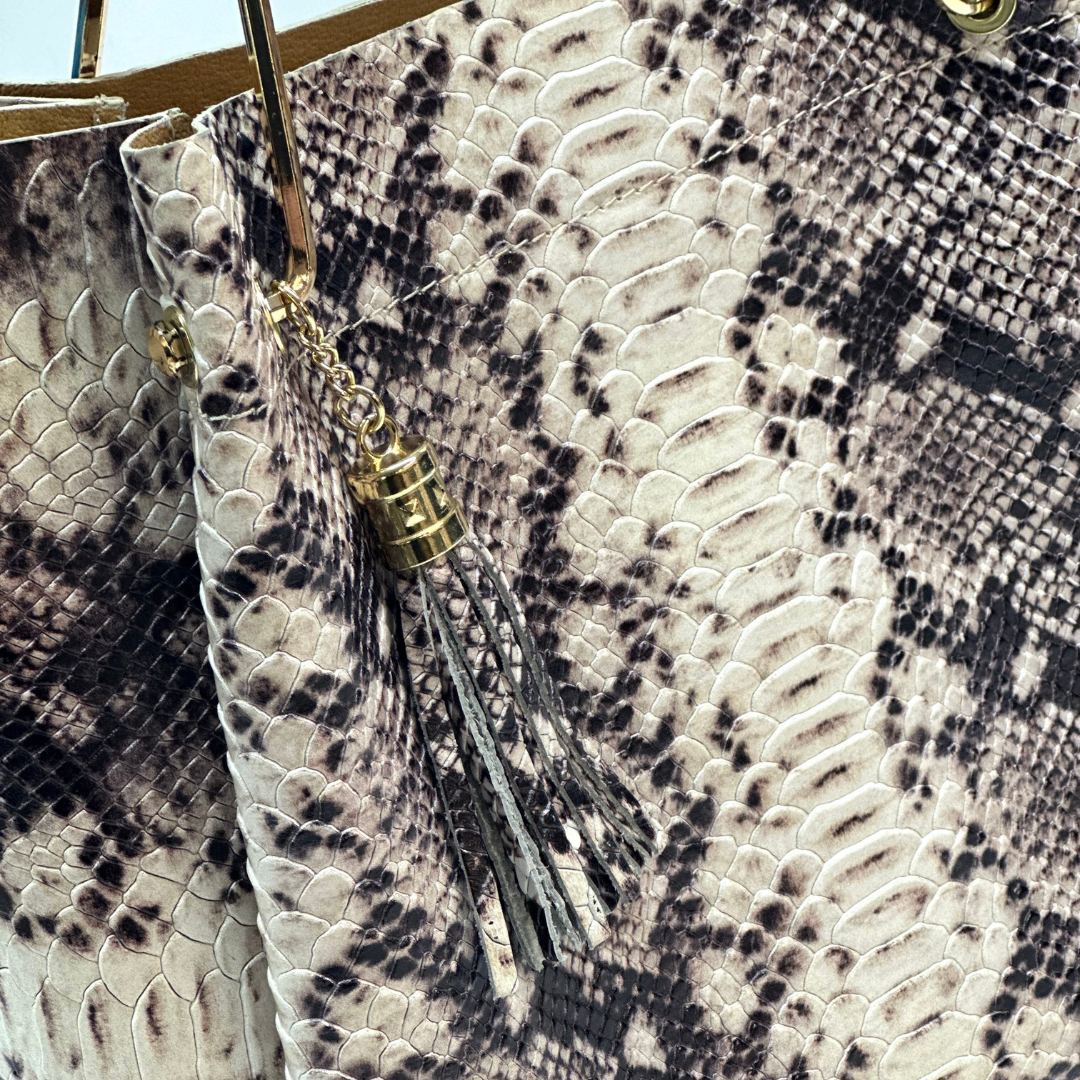 Geantă din piele naturală damă Zaza - print șarpe