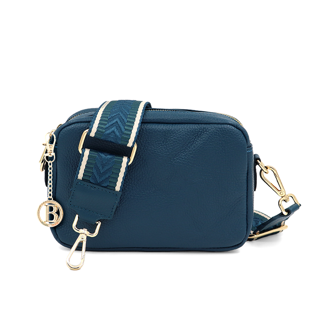 Geantă de umăr din piele naturală cu 2 mânere Noma - albastru