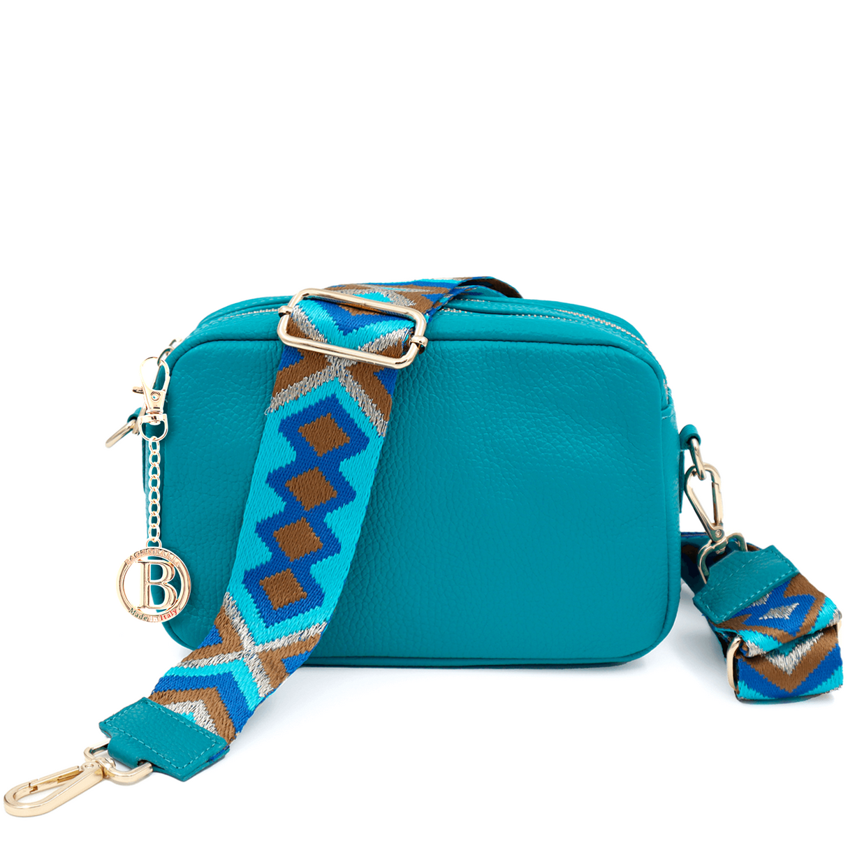 Geantă de umăr din piele naturală cu 2 mânere Noma - turcoaz