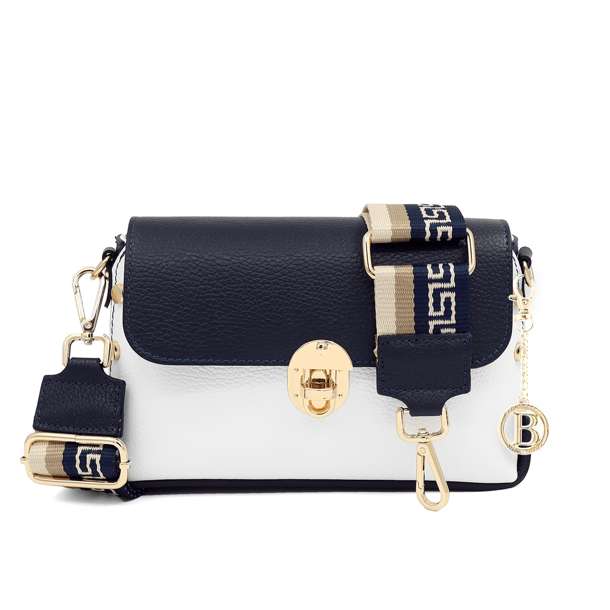 Geantă din piele naturală pentru damă Antoanella - alb/albastru