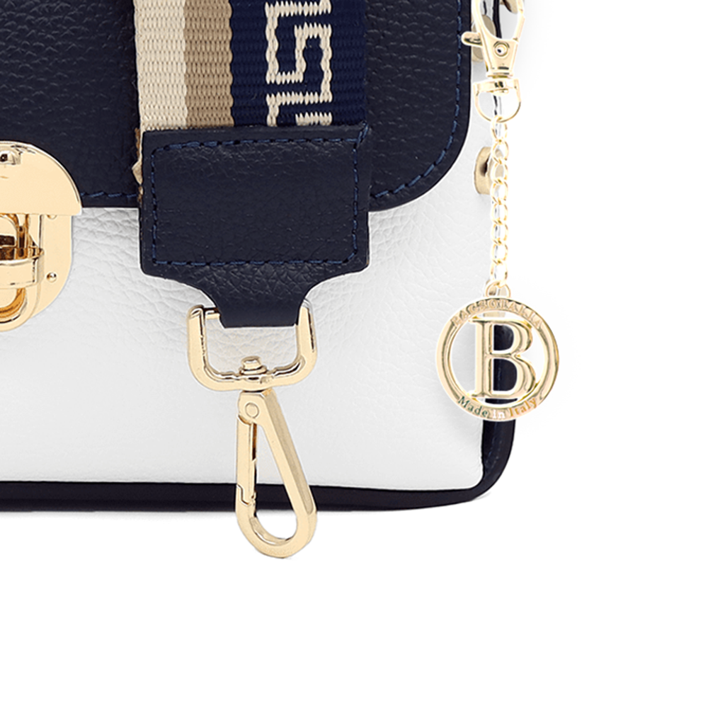 Geantă din piele naturală pentru damă Antoanella - alb/albastru