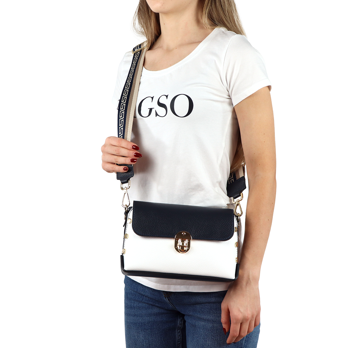 Geantă de damă din piele naturală Antoanella - albastru