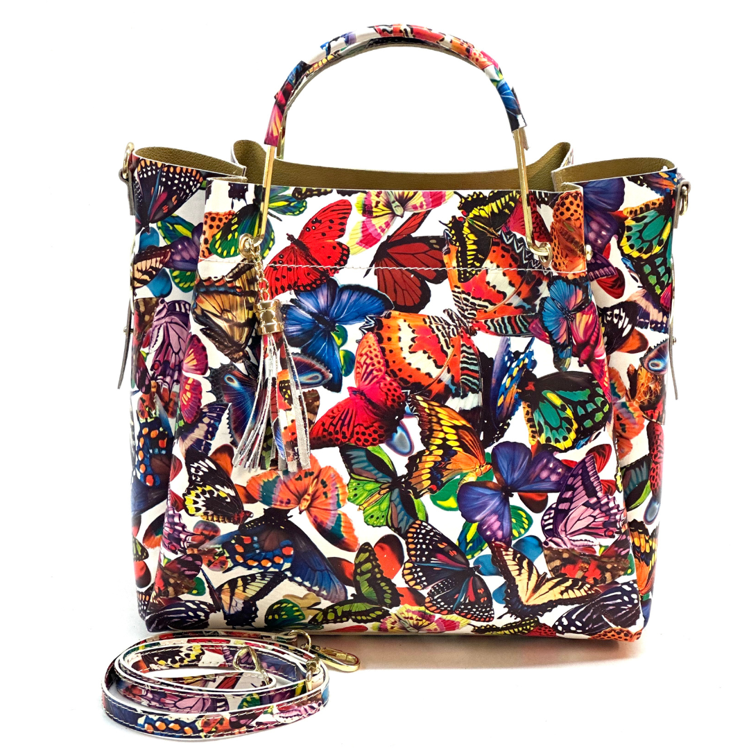 Geantă din piele naturală damă Zaza - fluturi