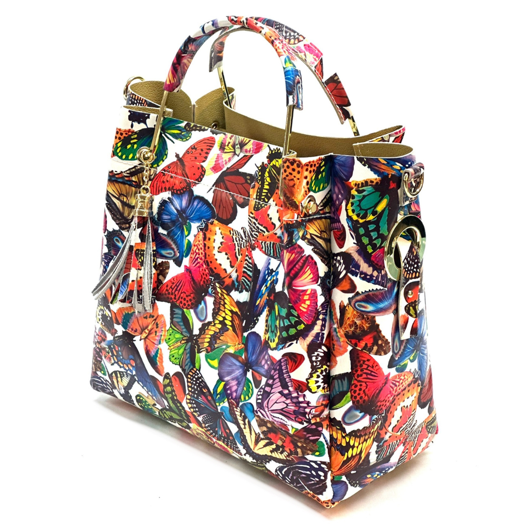 Geantă din piele naturală damă Zaza - fluturi