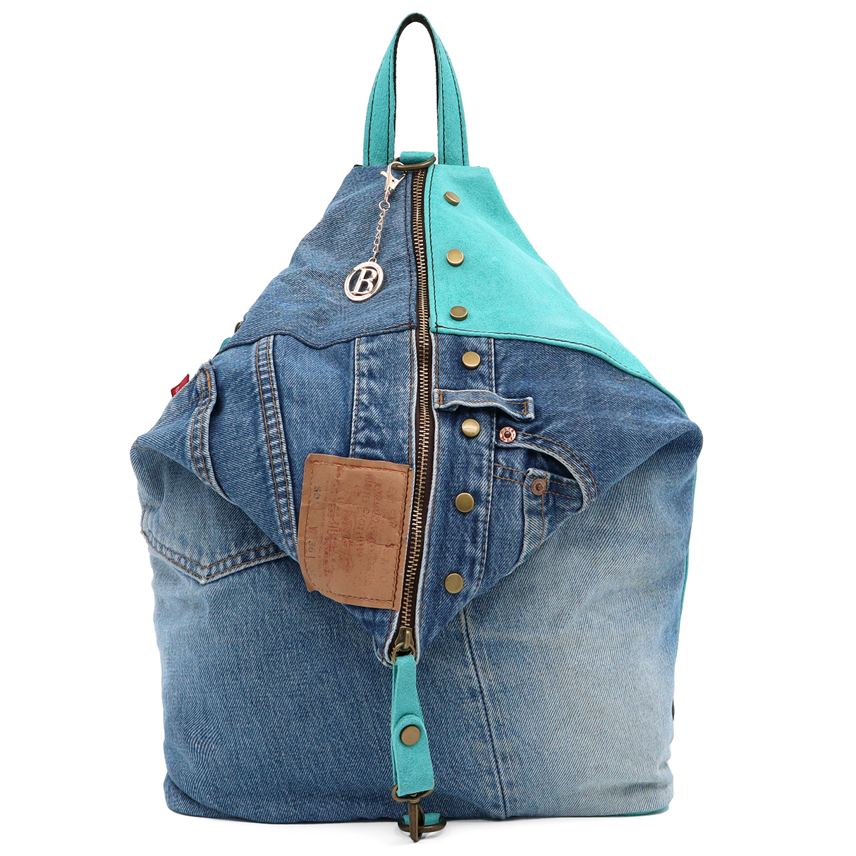 Rucsac mare Gabriela din piele naturală și denim – albastru