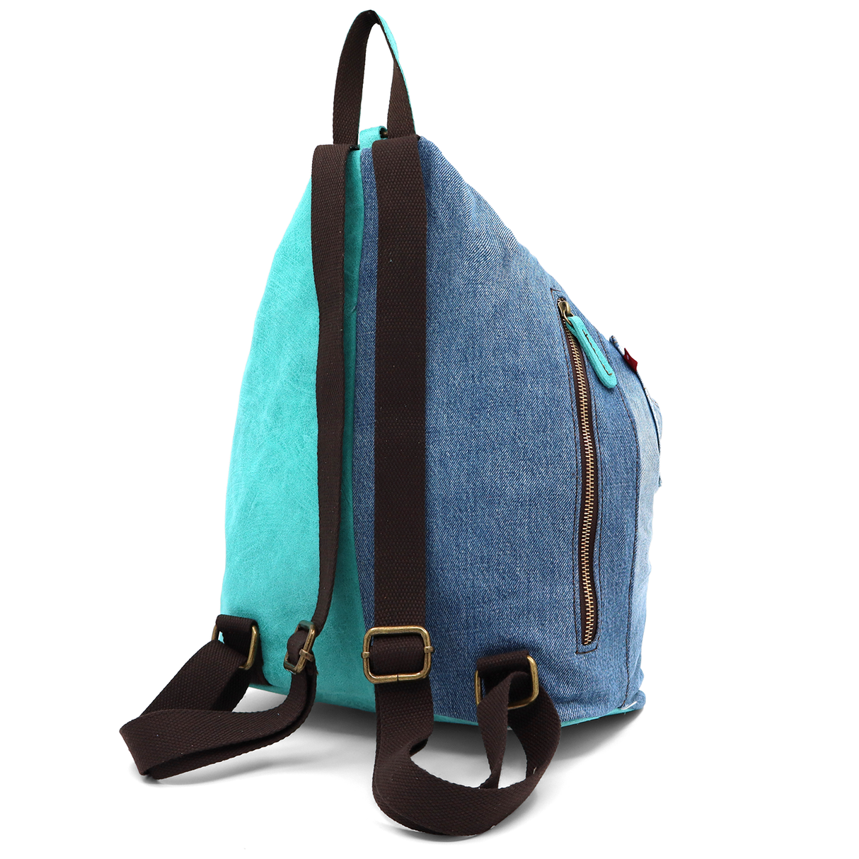Rucsac mare Gabriela din piele naturală și denim – albastru