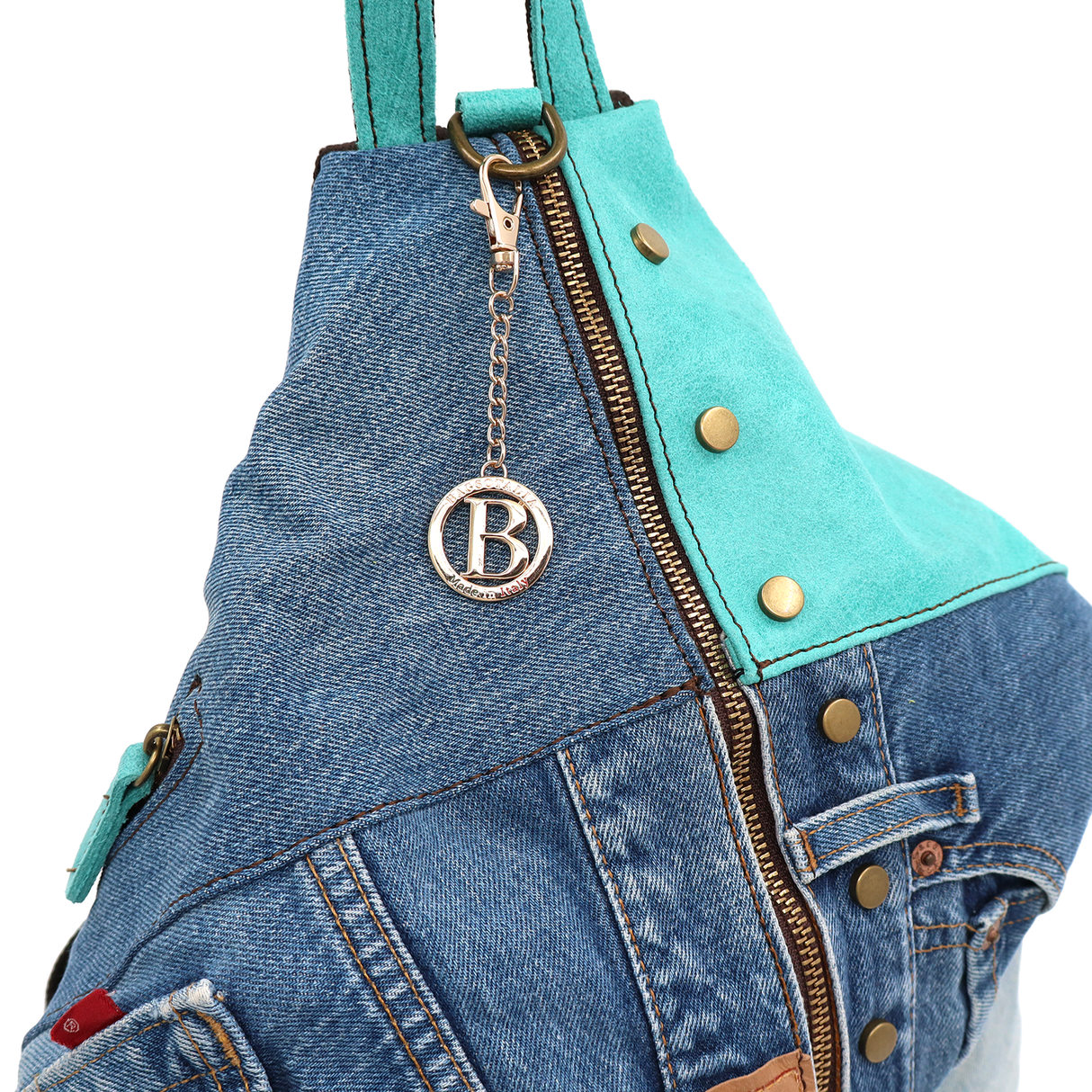 Rucsac mare Gabriela din piele naturală și denim – albastru