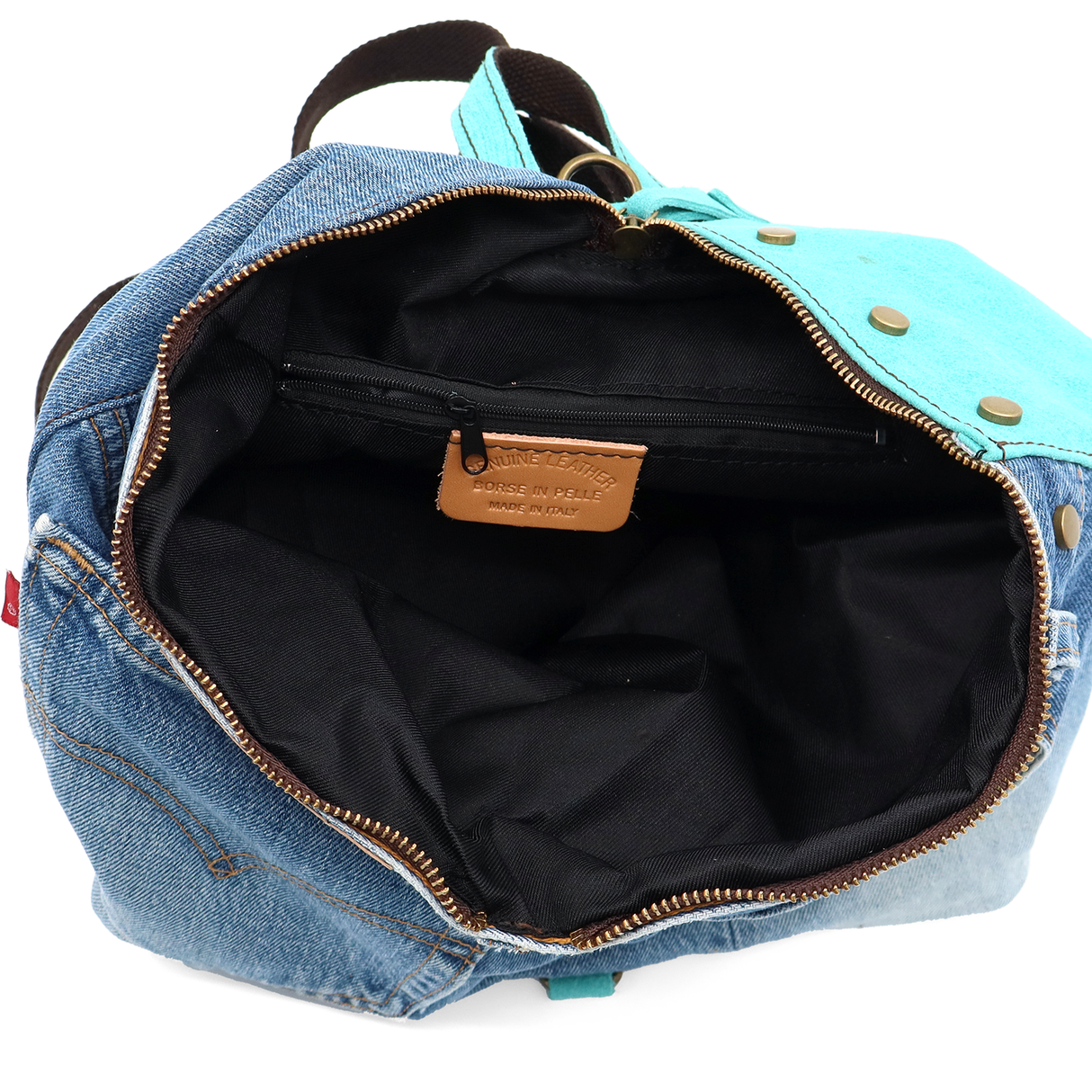 Rucsac mare Gabriela din piele naturală și denim – albastru