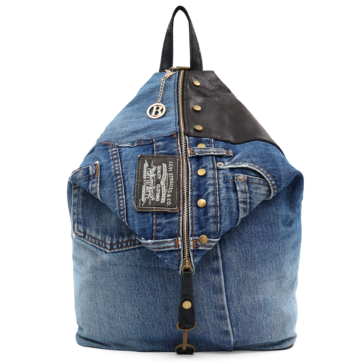 Rucsac mare Gabriela din piele naturală și denim – negru