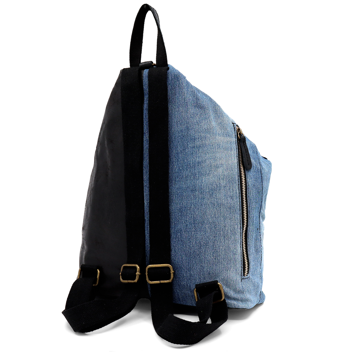 Rucsac mare Gabriela din piele naturală și denim – negru