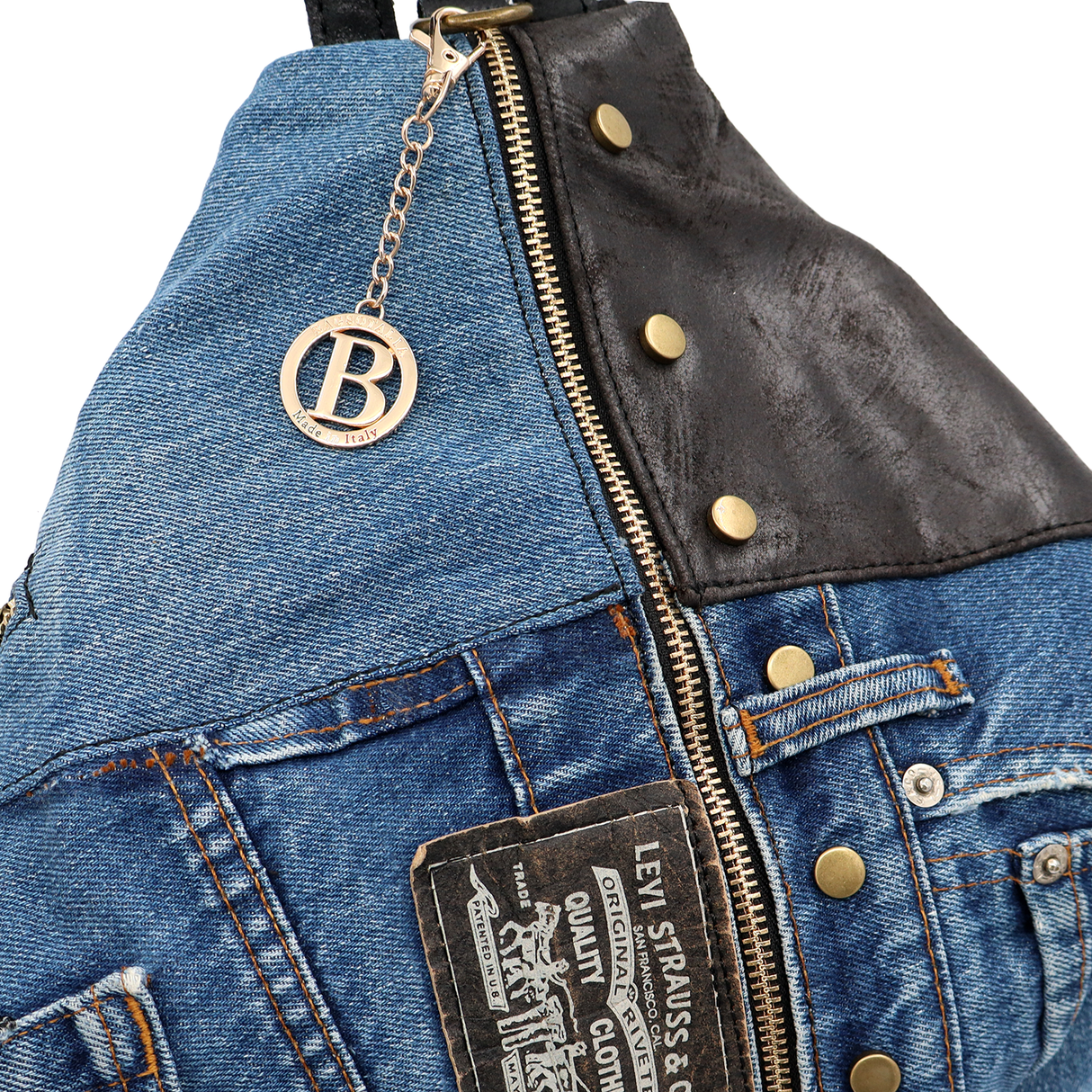 Rucsac mare Gabriela din piele naturală și denim – negru