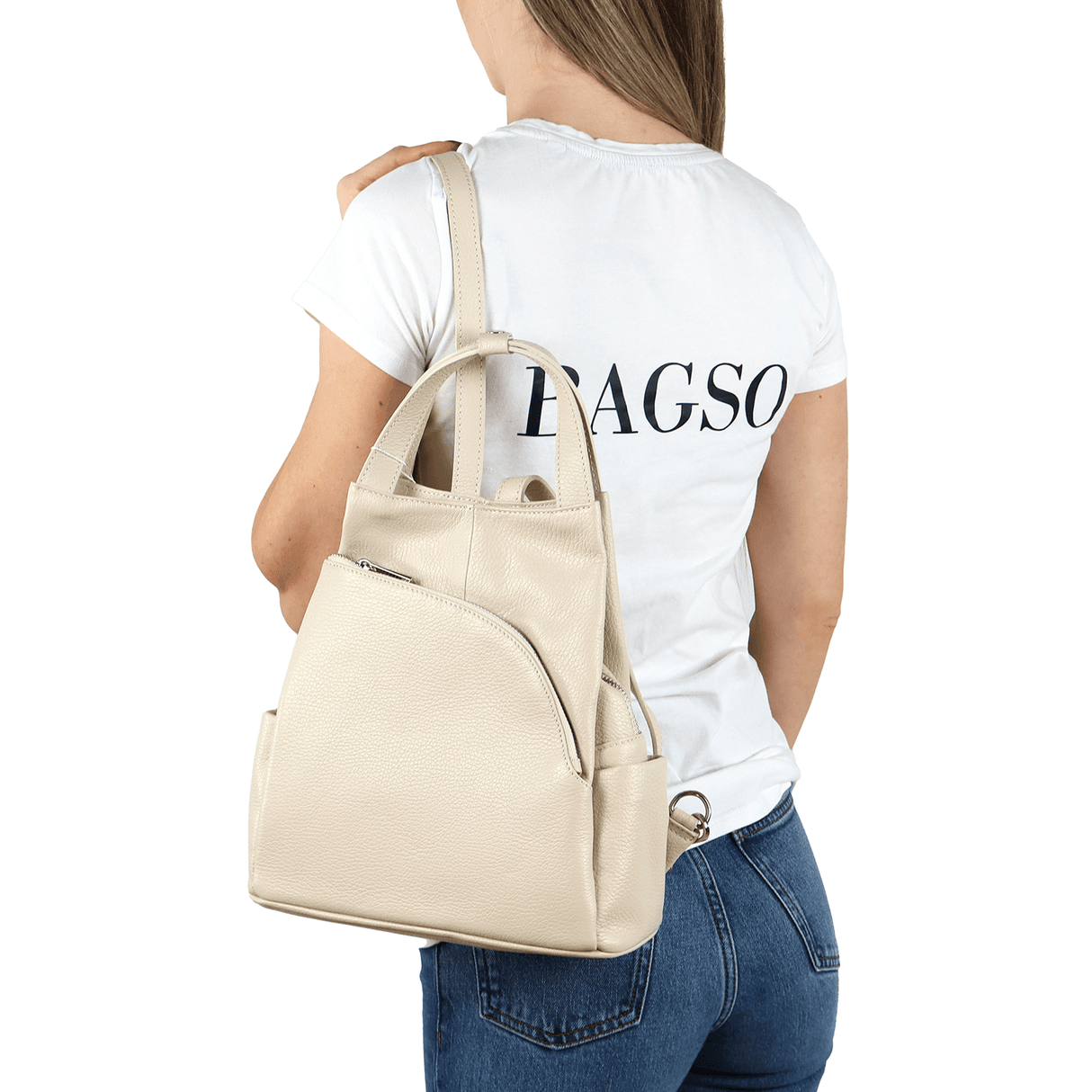 Rucsac din piele naturală Lara - alb