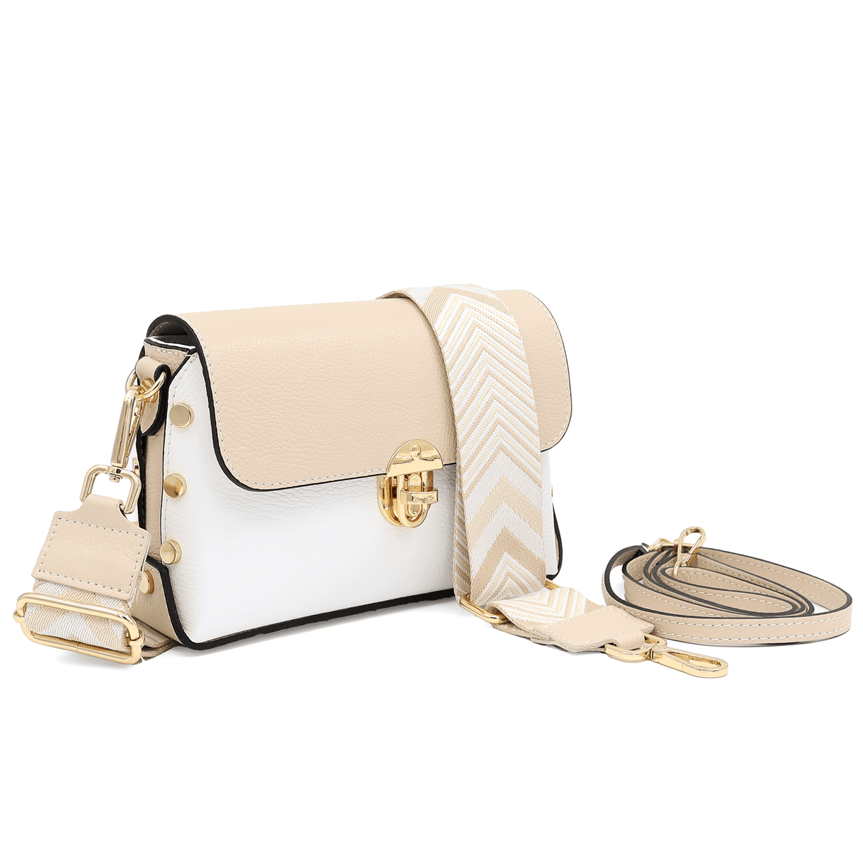 Geantă din piele naturală de umăr damă Antoanella - bej/alb