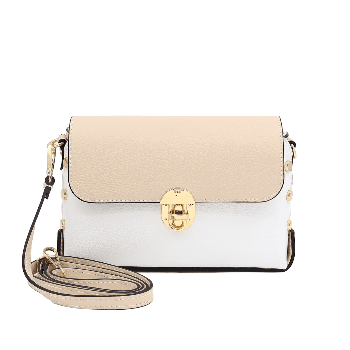 Geantă din piele naturală de umăr damă Antoanella - bej/alb