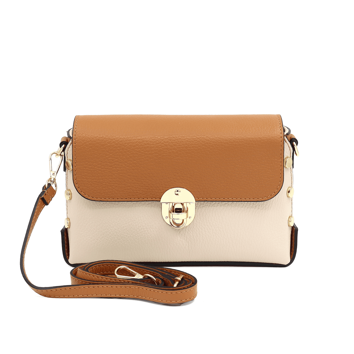 Geantă de damă din piele naturală Antoanella - bej/maro cărămiziu