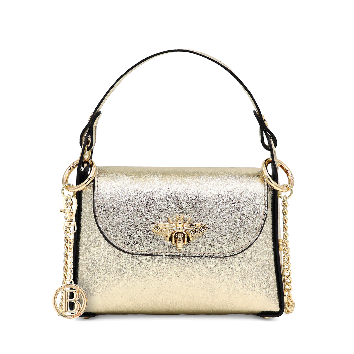 Geantă din piele naturală cu 2 mânere pentru damă Alena - auriu