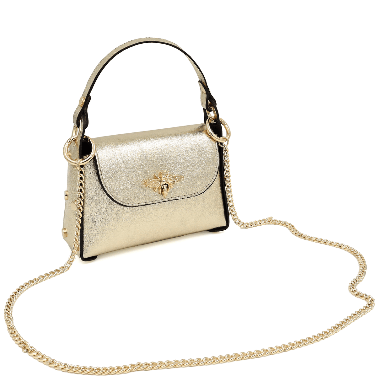 Geantă din piele naturală cu 2 mânere pentru damă Alena - auriu