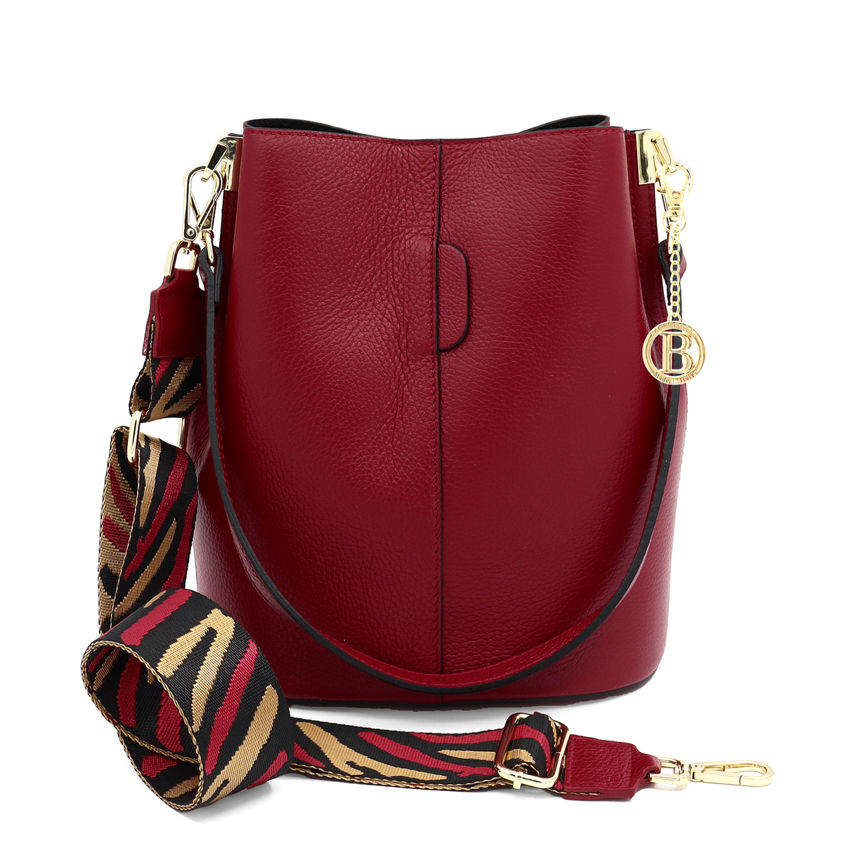 Geantă de damă din piele naturală cu 2 mânere Alba - roșu închis