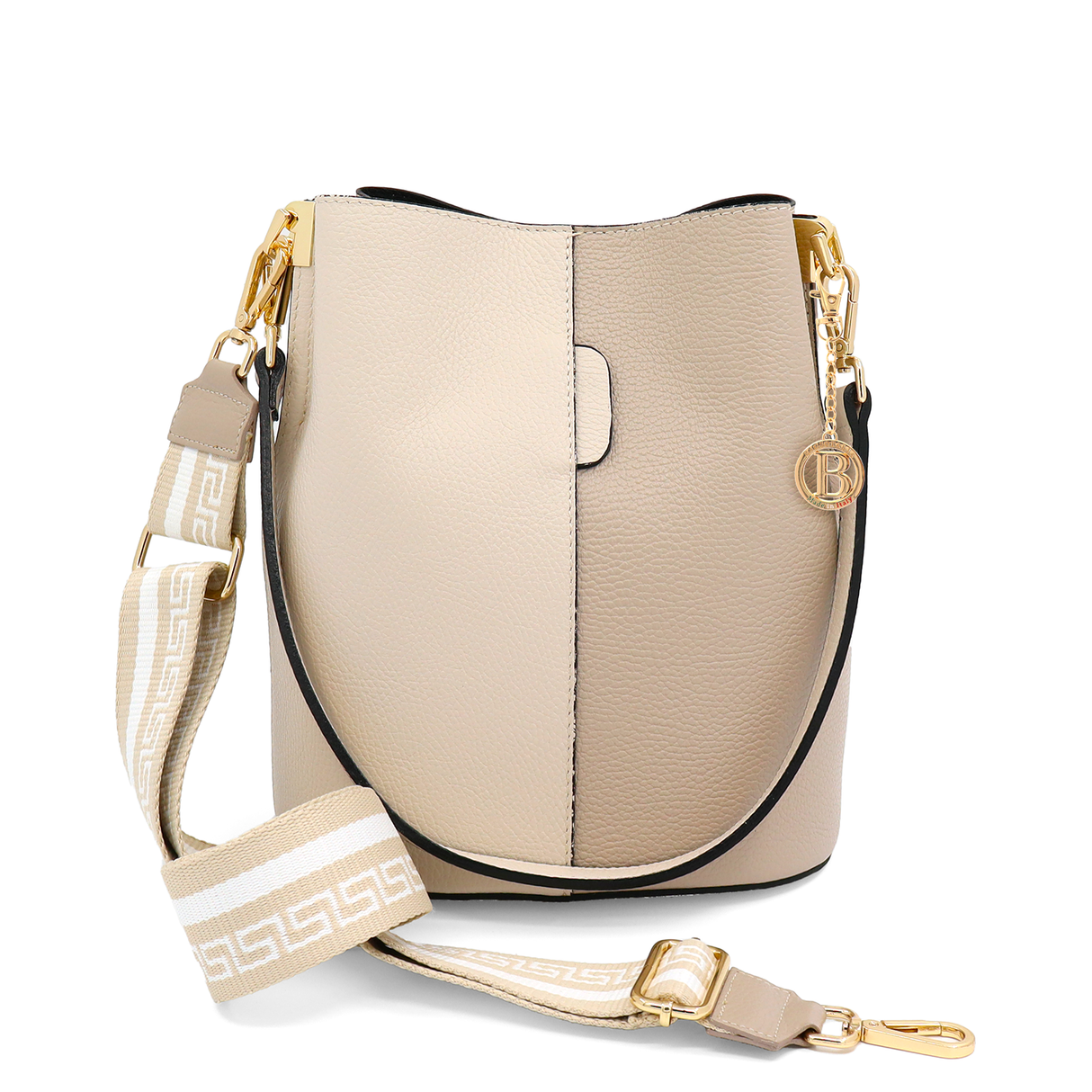 Geantă de damă din piele naturală cu 2 mânere Alba - bej/maro deschis