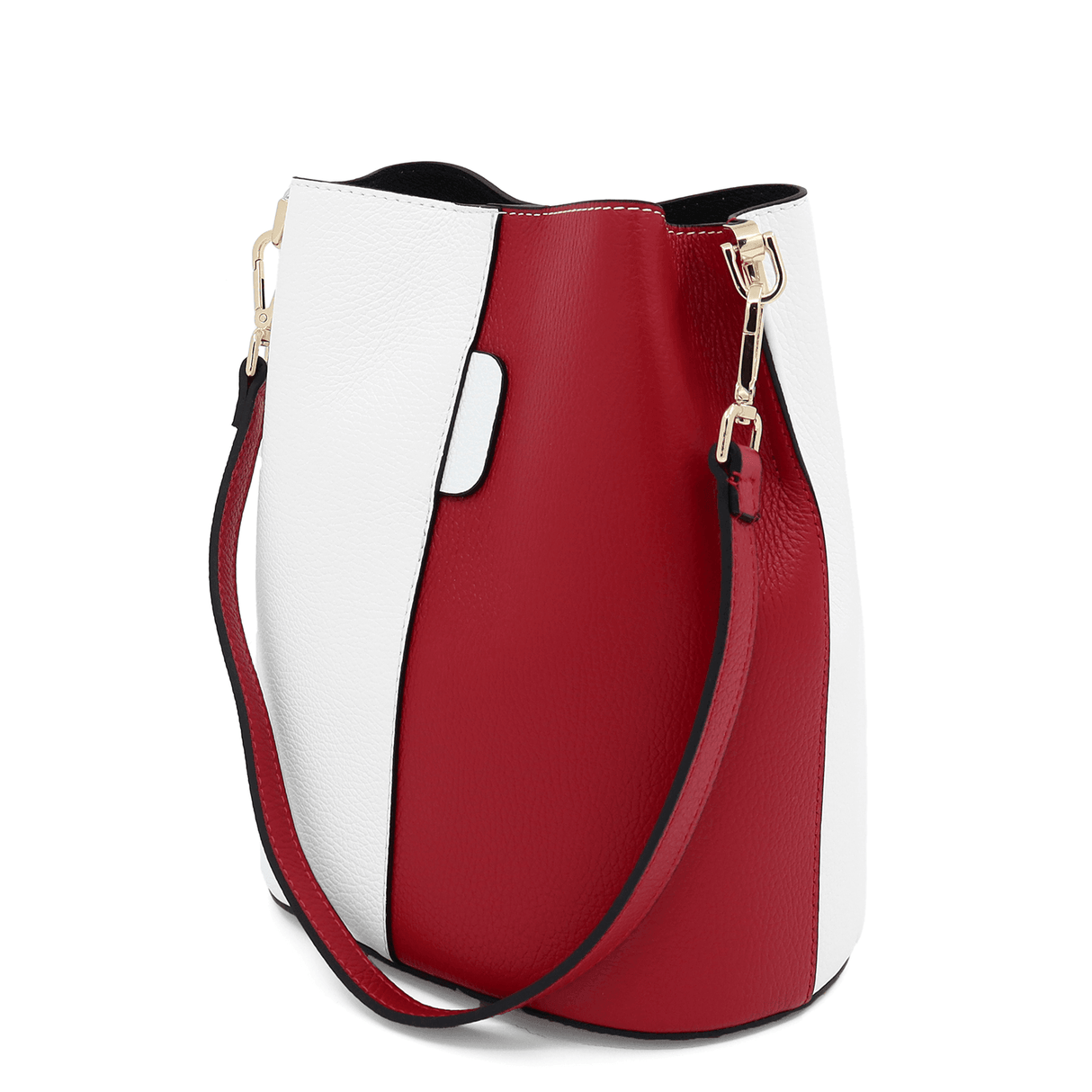 Geantă de damă din piele naturală cu 2 mânere Alba - alb/roșu