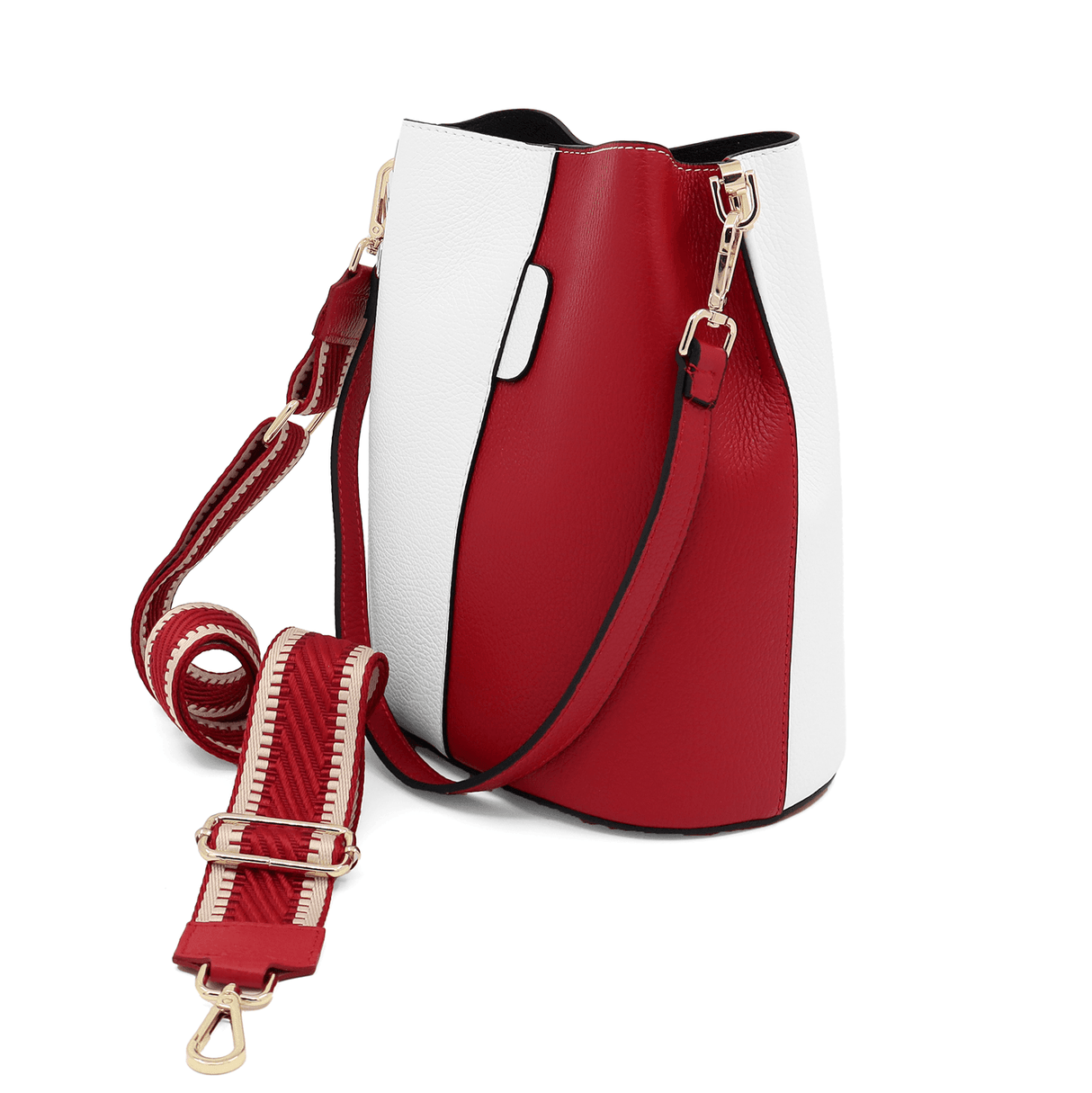 Geantă de damă din piele naturală cu 2 mânere Alba - alb/roșu
