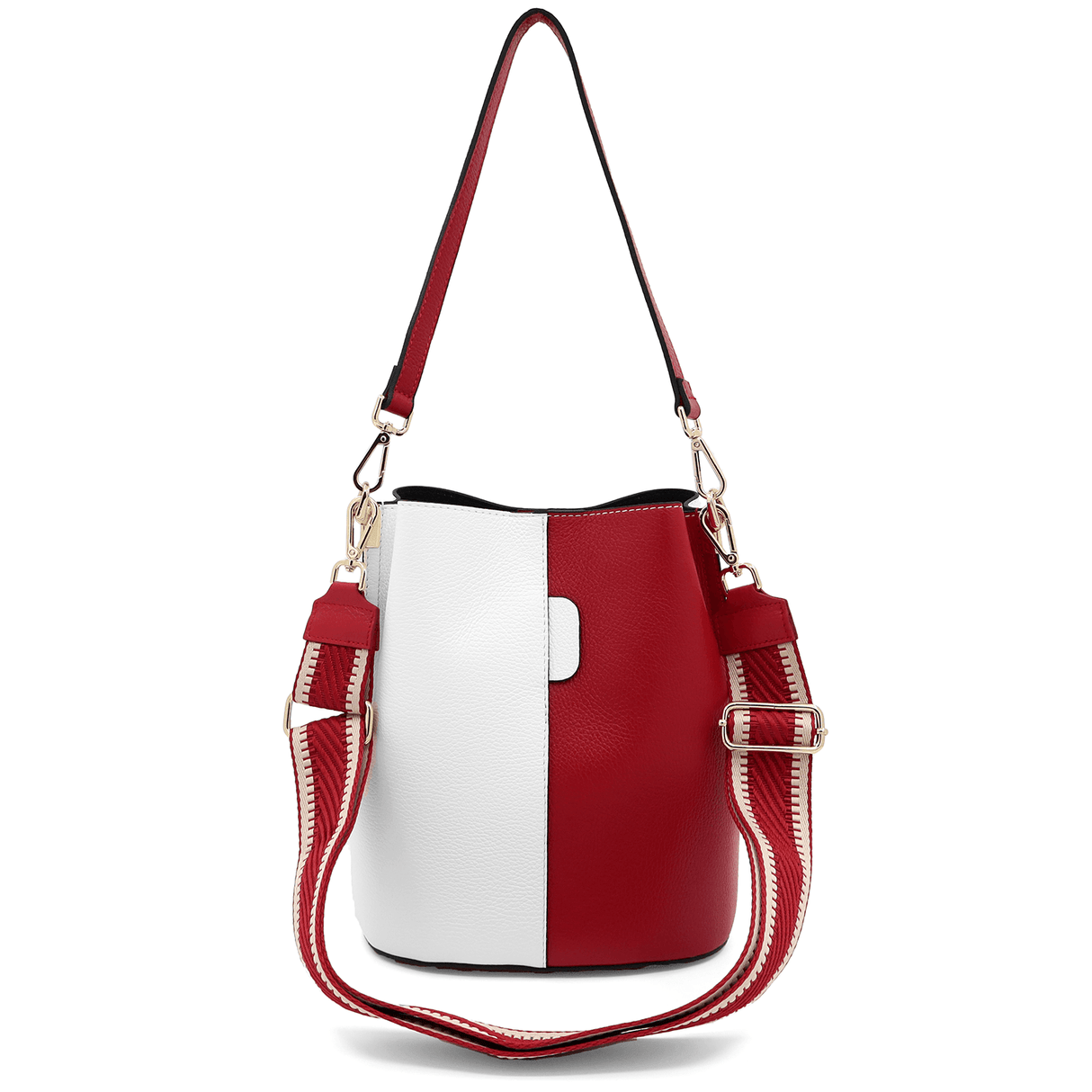 Geantă de damă din piele naturală cu 2 mânere Alba - alb/roșu