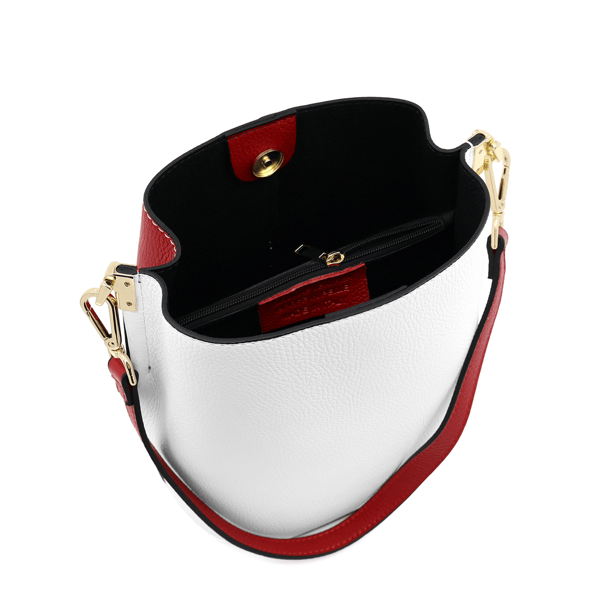 Geantă de damă din piele naturală cu 2 mânere Alba - alb/roșu