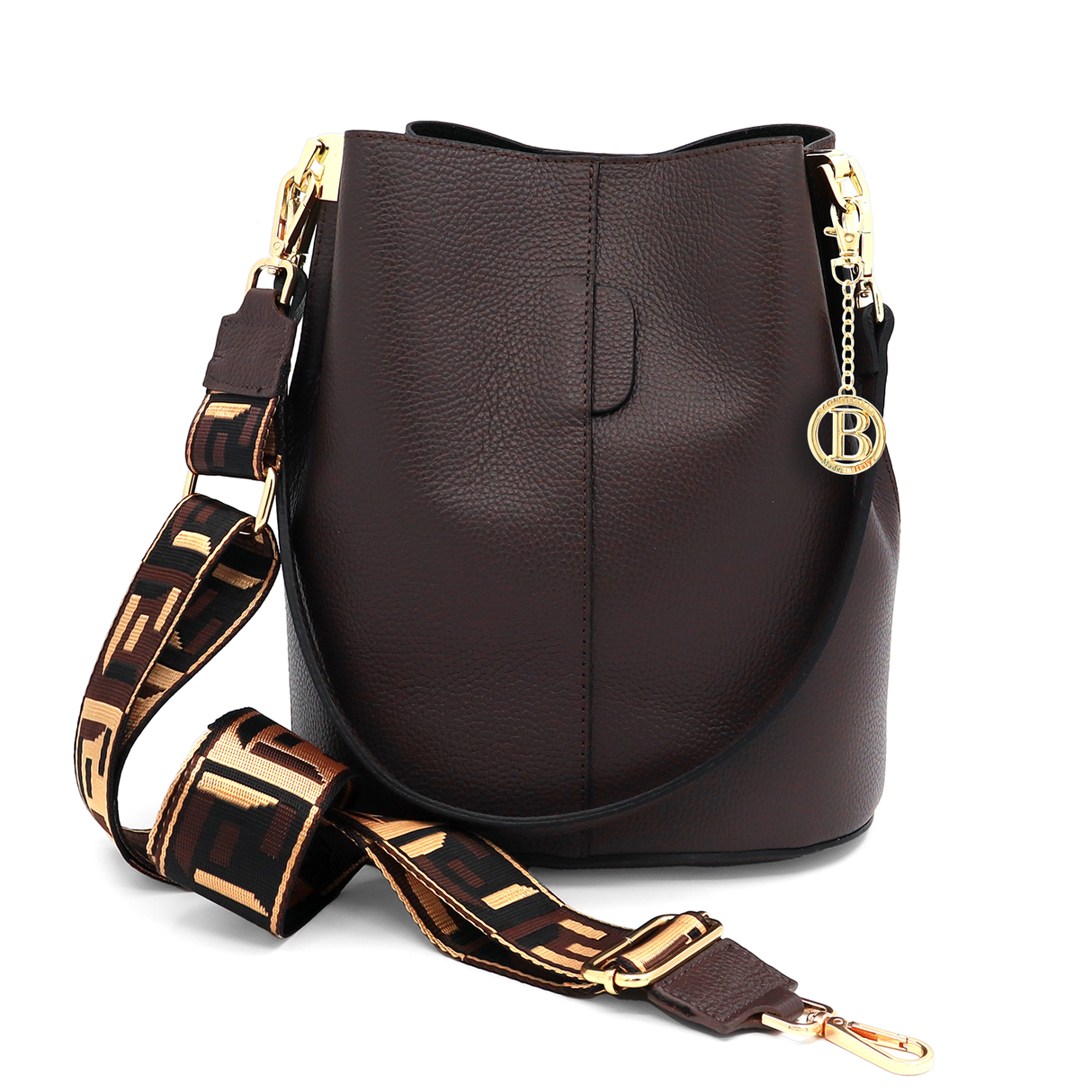 Geantă de damă din piele naturală cu 2 mânere Alba - maro închis