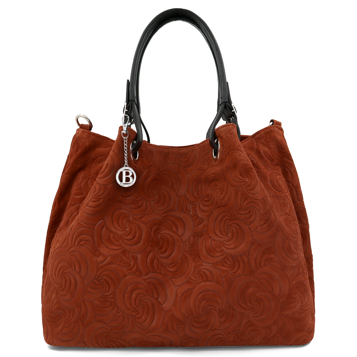 Geantă mare de damă din piele întoarsă naturală Rosie - maro cărămiziu