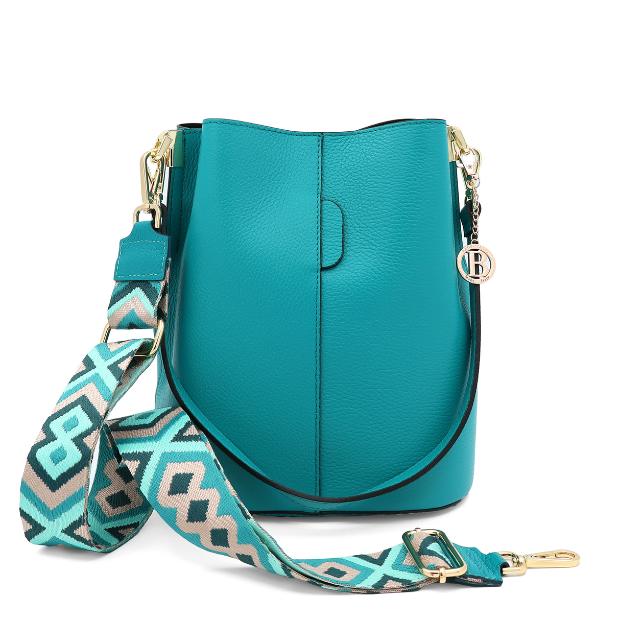 Geantă de damă din piele naturală cu 2 mânere Alba - turcoaz