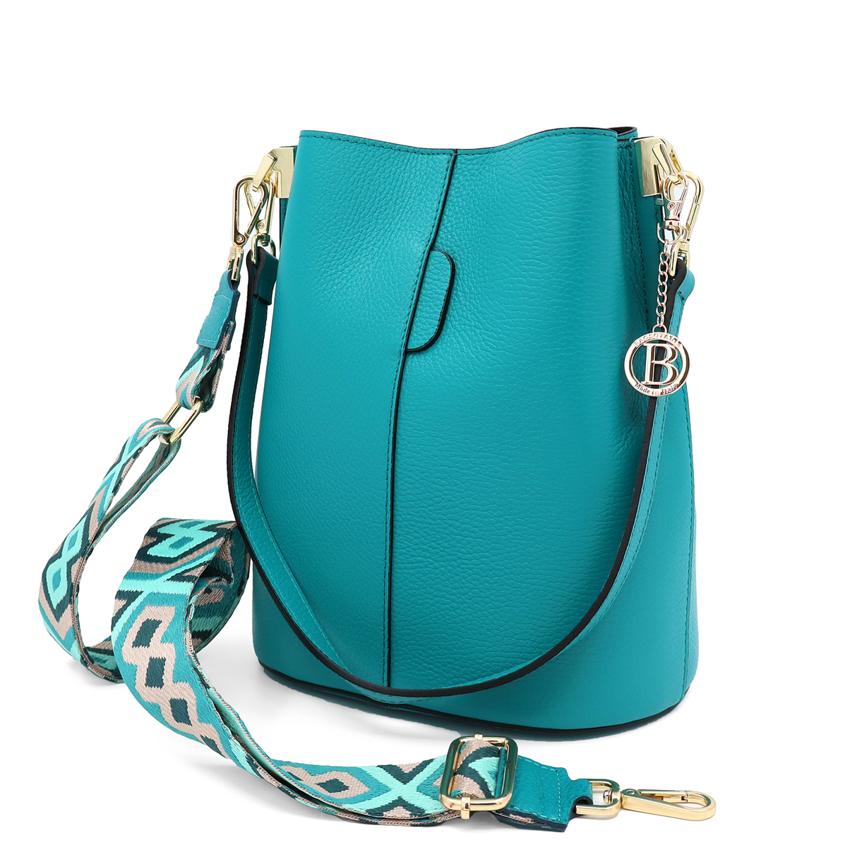 Geantă de damă din piele naturală cu 2 mânere Alba - turcoaz