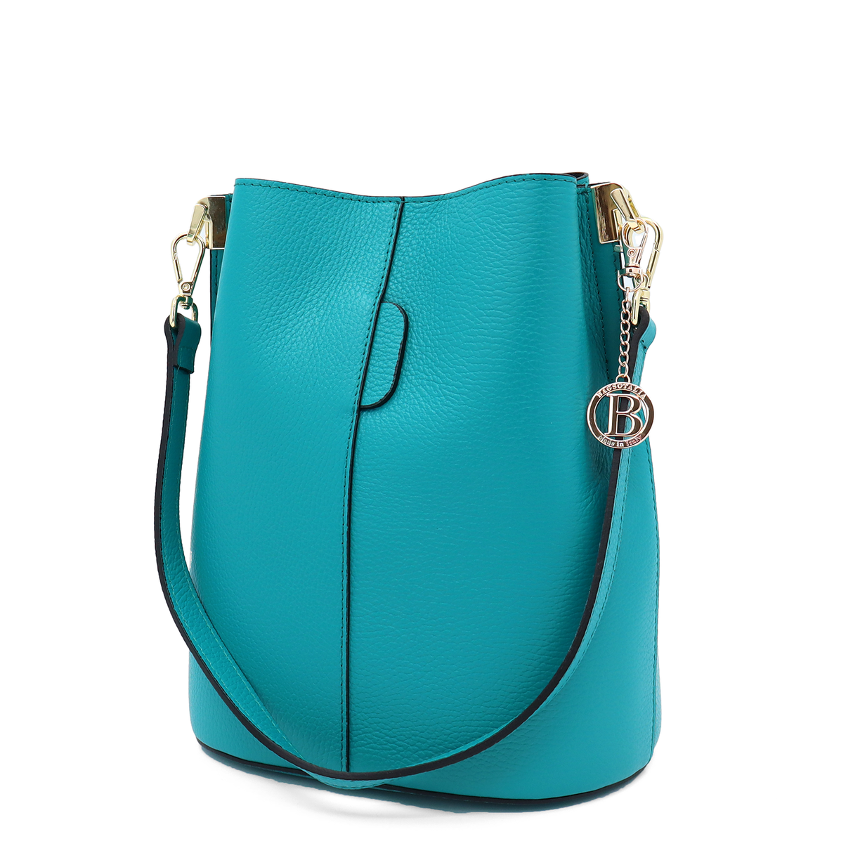 Geantă de damă din piele naturală cu 2 mânere Alba - turcoaz