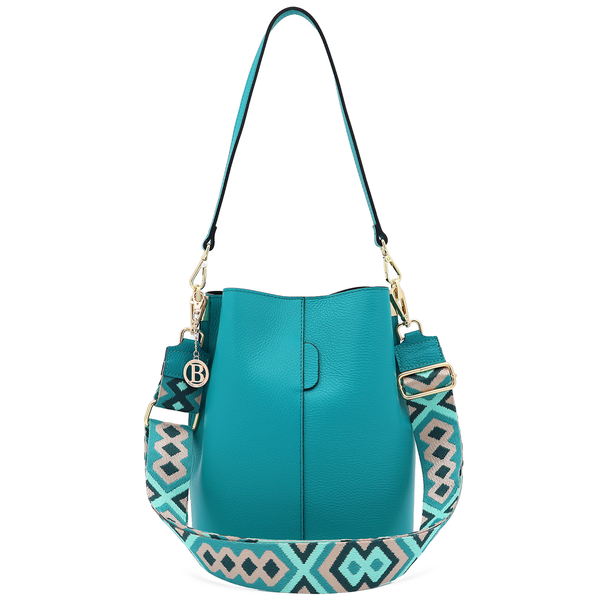 Geantă de damă din piele naturală cu 2 mânere Alba - turcoaz