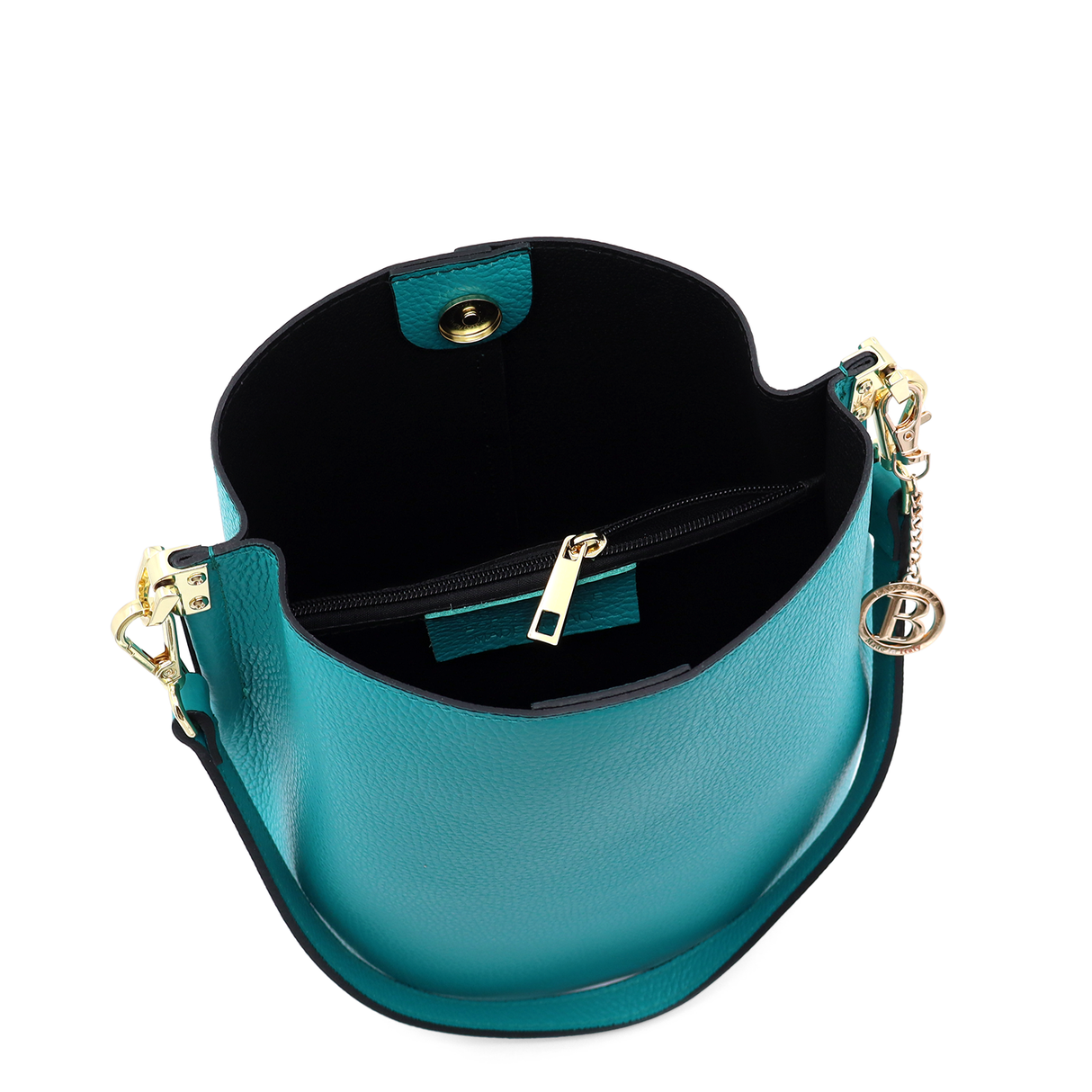 Geantă de damă din piele naturală cu 2 mânere Alba - turcoaz