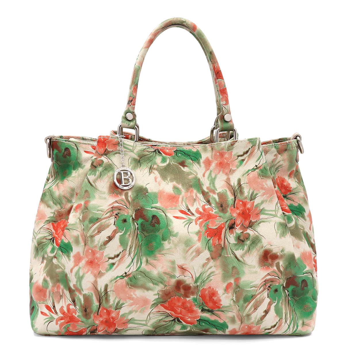 Geantă mare de damă din piele naturală cu imprimeu floral Danica