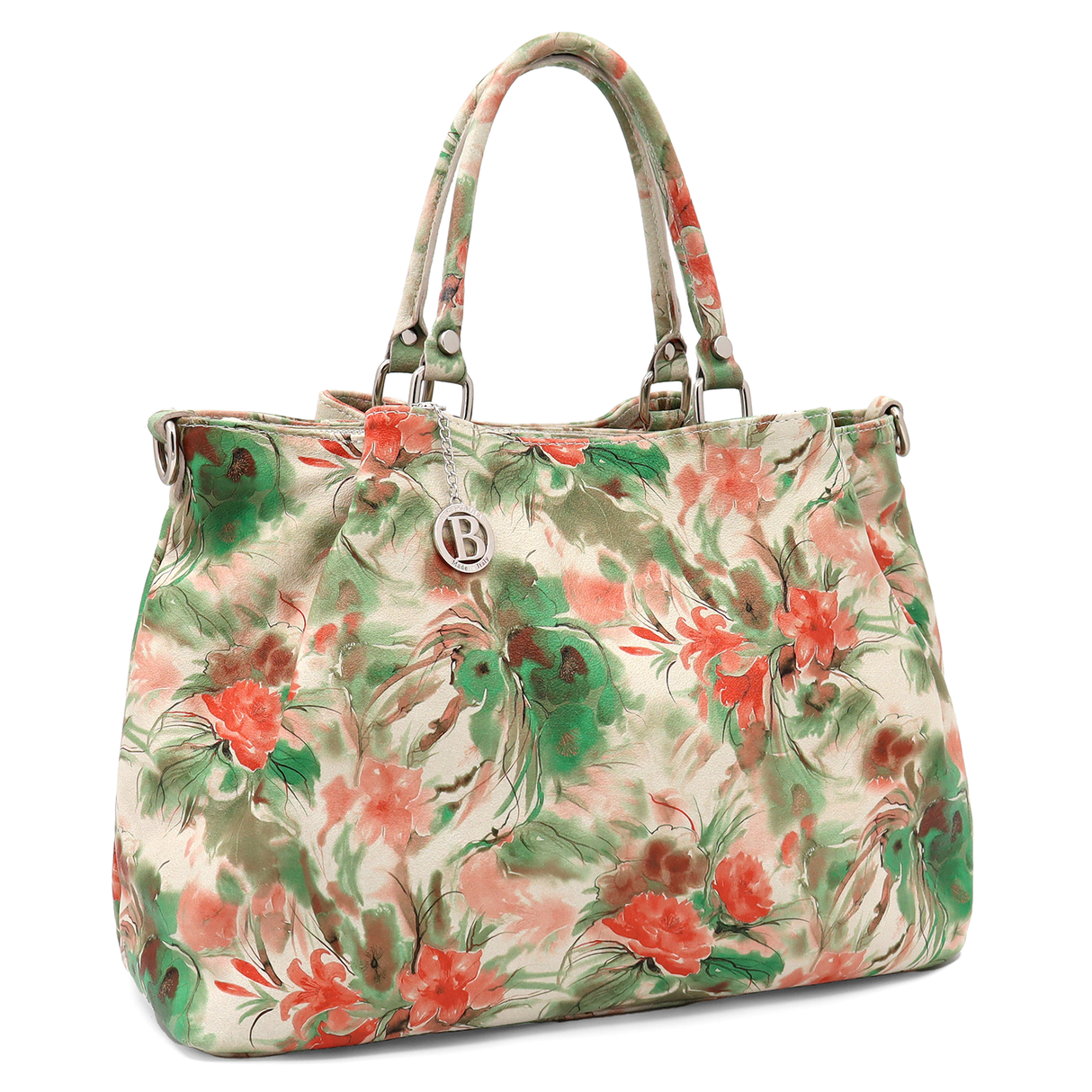 Geantă mare de damă din piele naturală cu imprimeu floral Danica