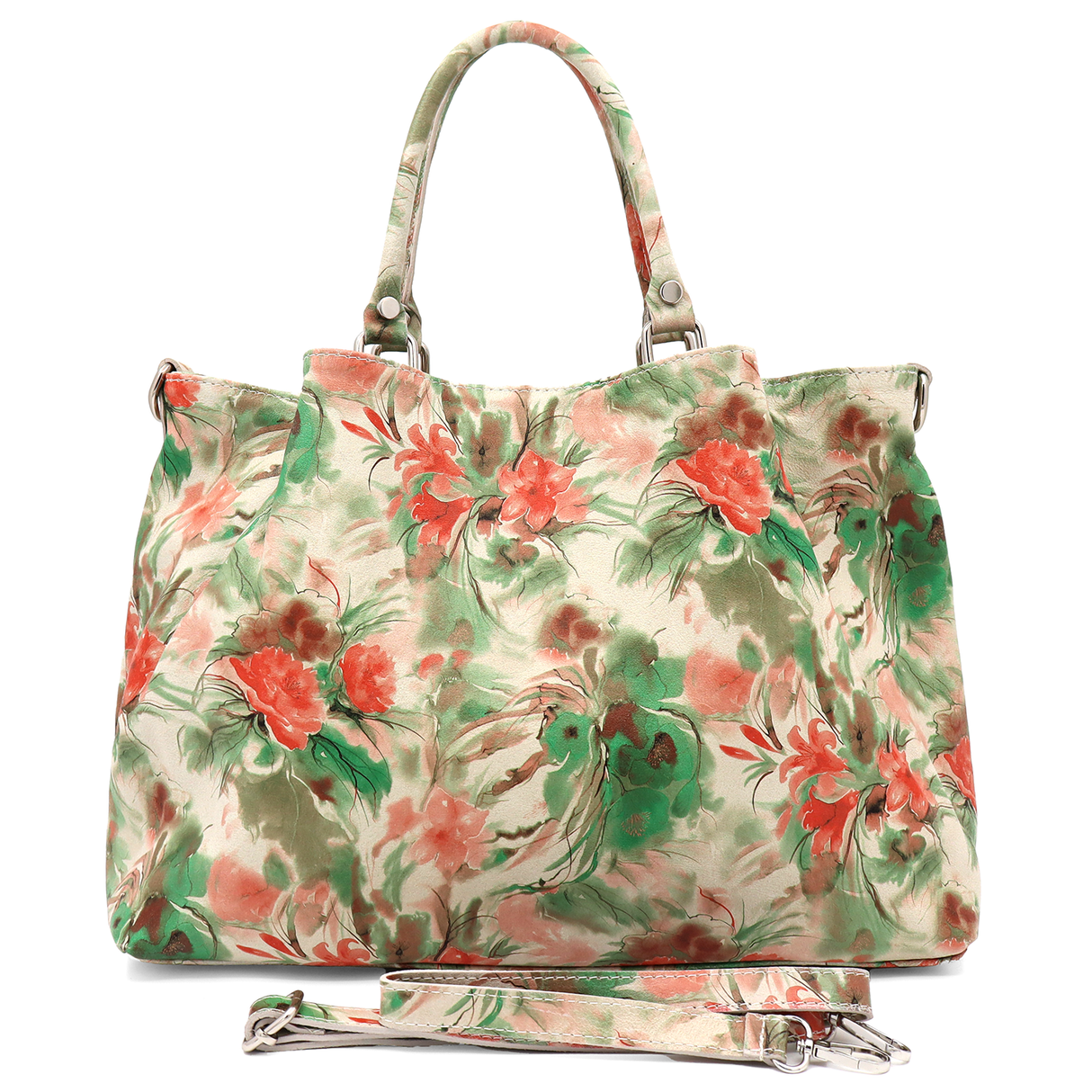 Geantă mare de damă din piele naturală cu imprimeu floral Danica