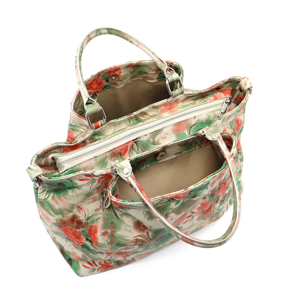 Geantă mare de damă din piele naturală cu imprimeu floral Danica