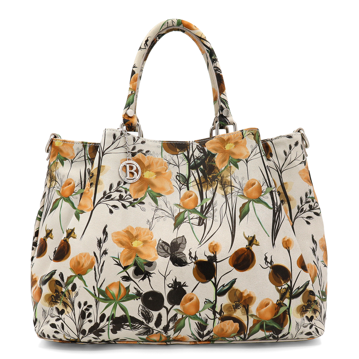 Geantă mare de damă din piele naturală cu imprimeu de flori galbene Danica