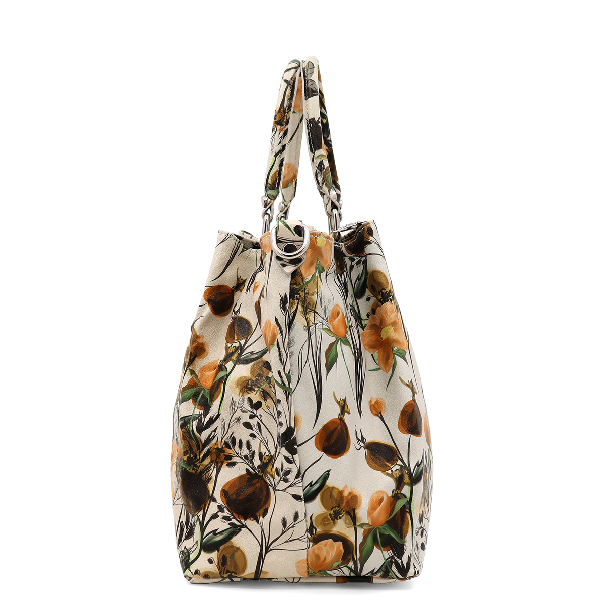 Geantă mare de damă din piele naturală cu imprimeu de flori galbene Danica