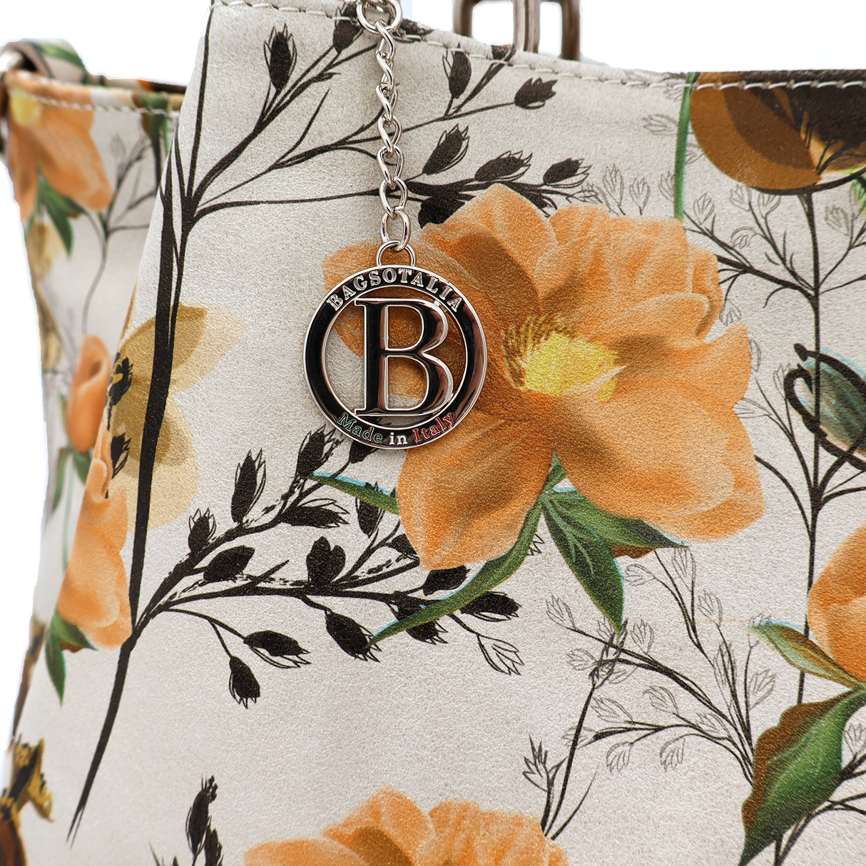 Geantă mare de damă din piele naturală cu imprimeu de flori galbene Danica