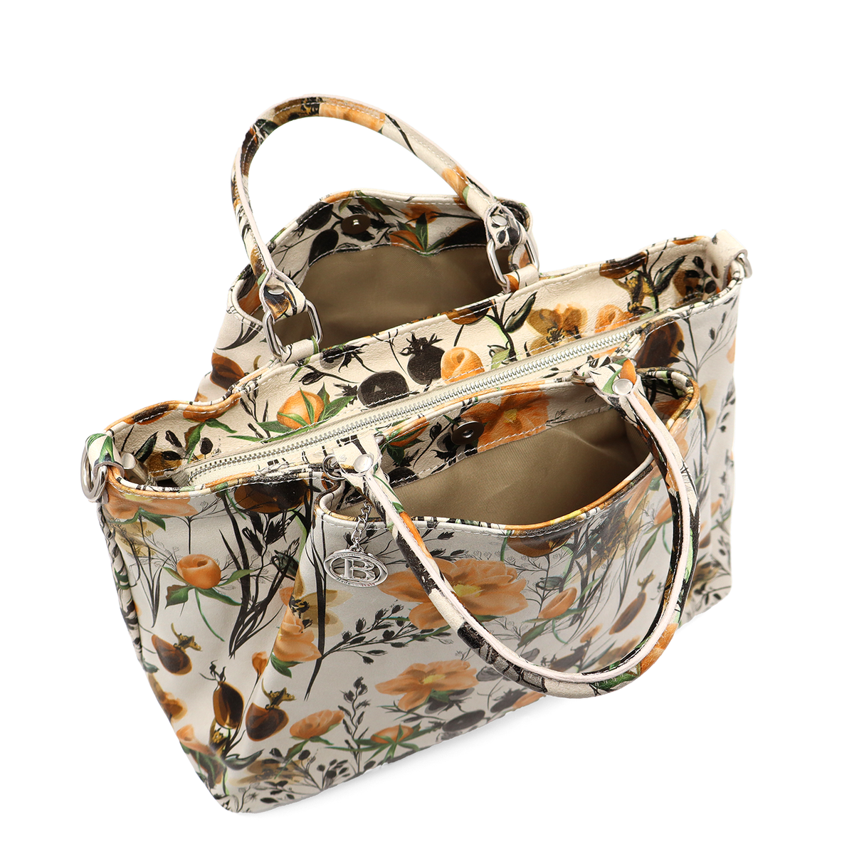 Geantă mare de damă din piele naturală cu imprimeu de flori galbene Danica