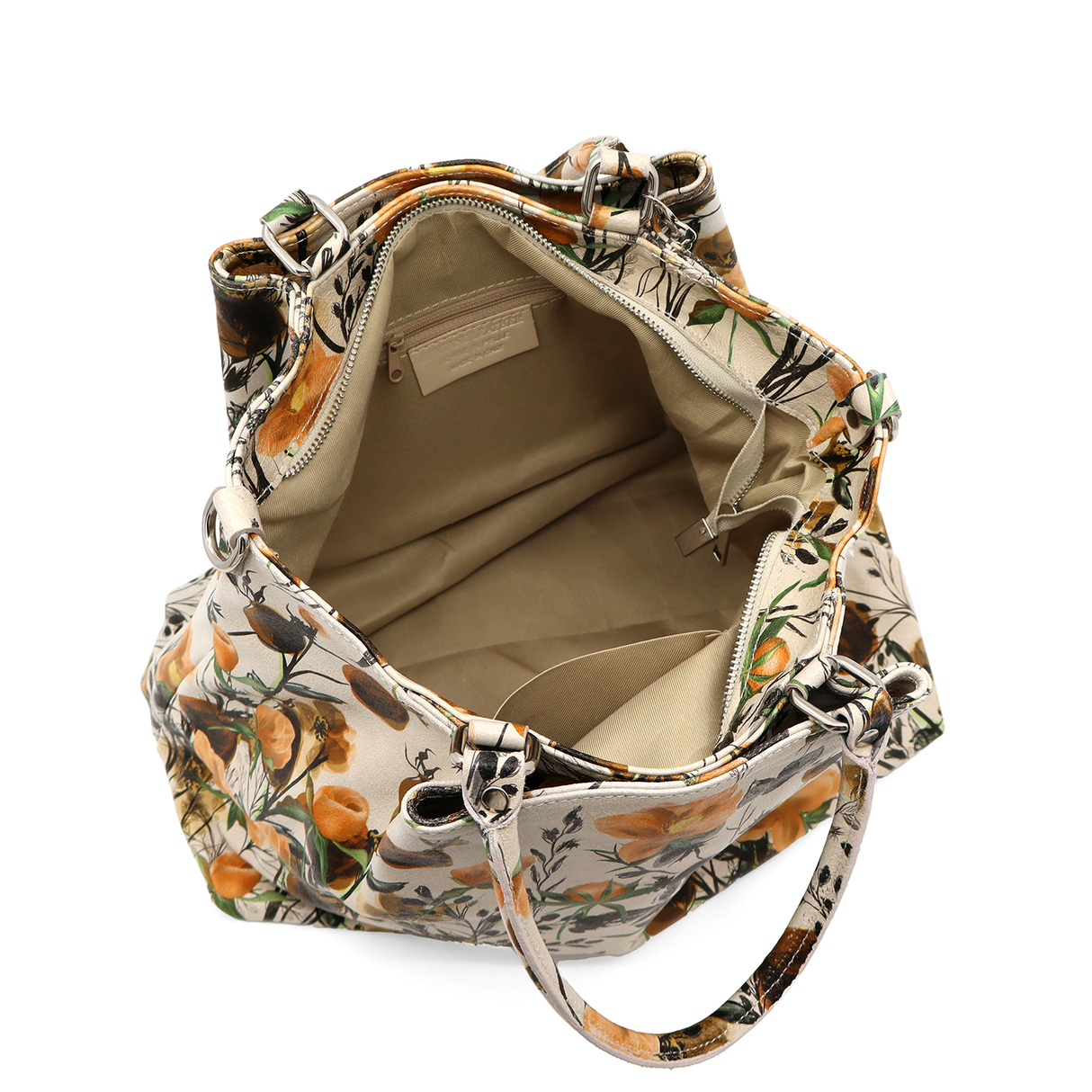 Geantă mare de damă din piele naturală cu imprimeu de flori galbene Danica