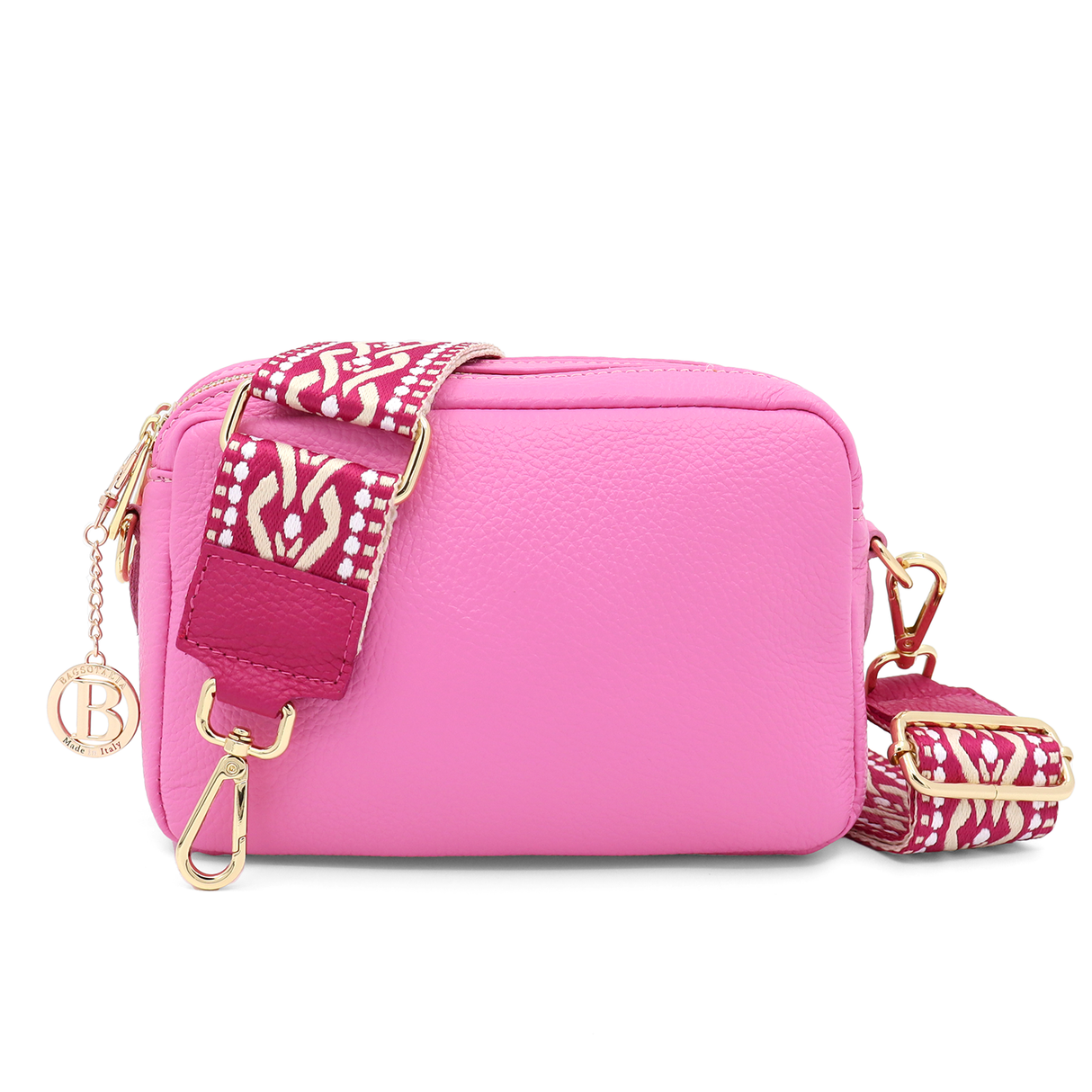 Geantă de umăr din piele naturală cu 2 mânere Noma - roz/fucsia