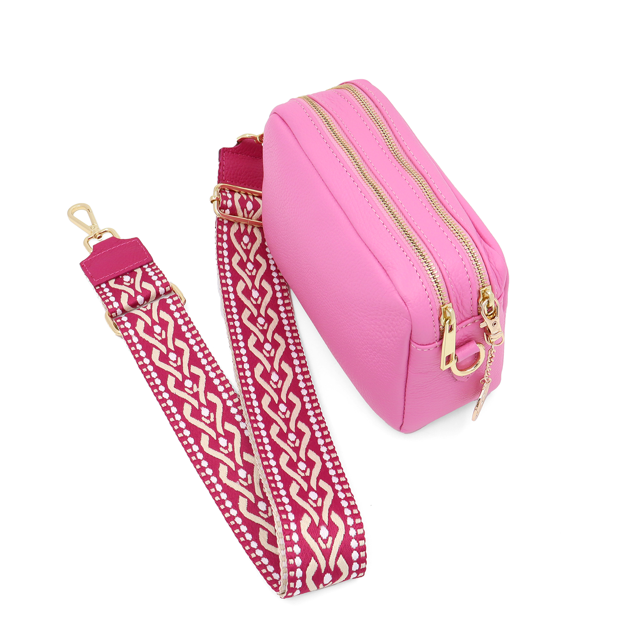 Geantă de umăr din piele naturală cu 2 mânere Noma - roz/fucsia