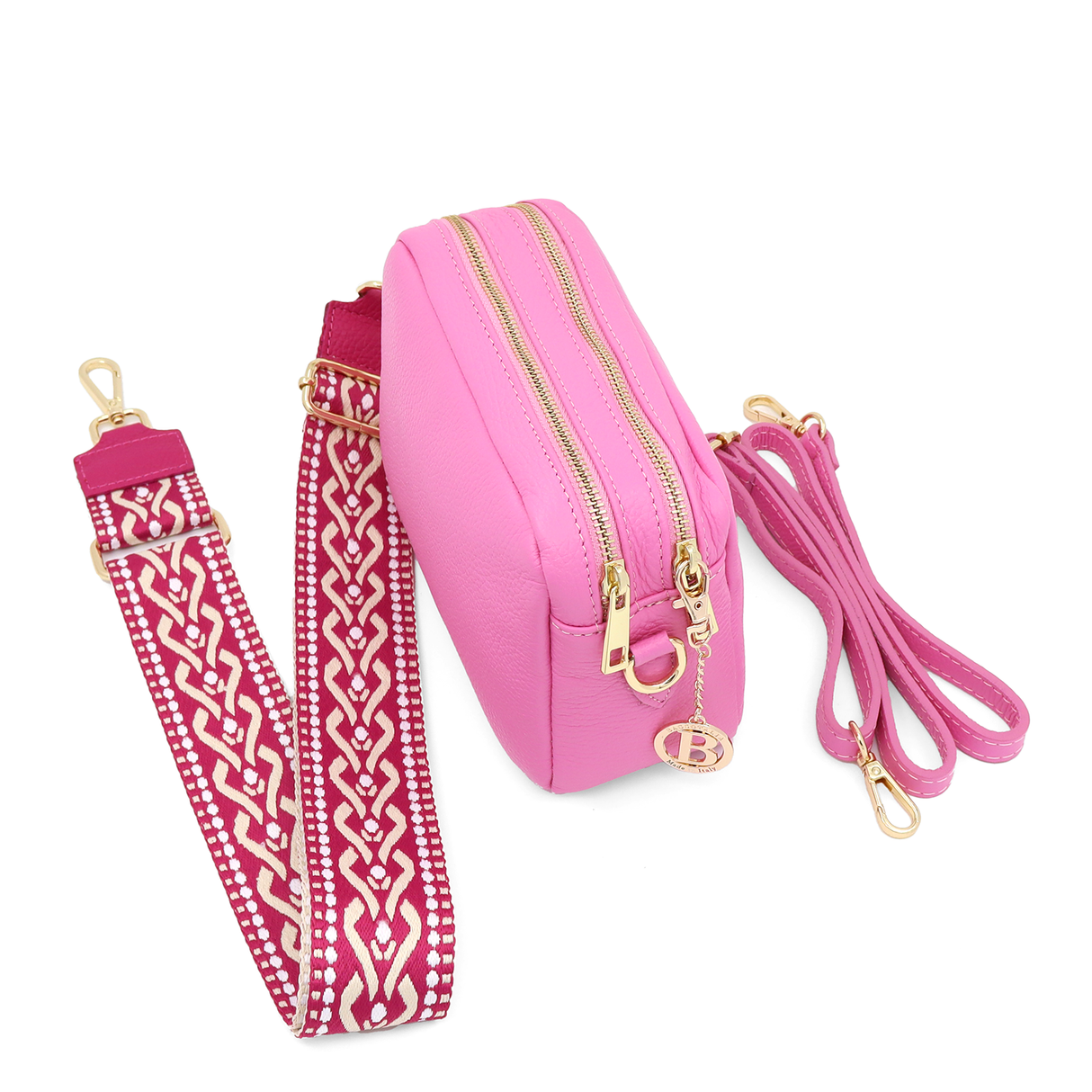 Geantă de umăr din piele naturală cu 2 mânere Noma - roz/fucsia